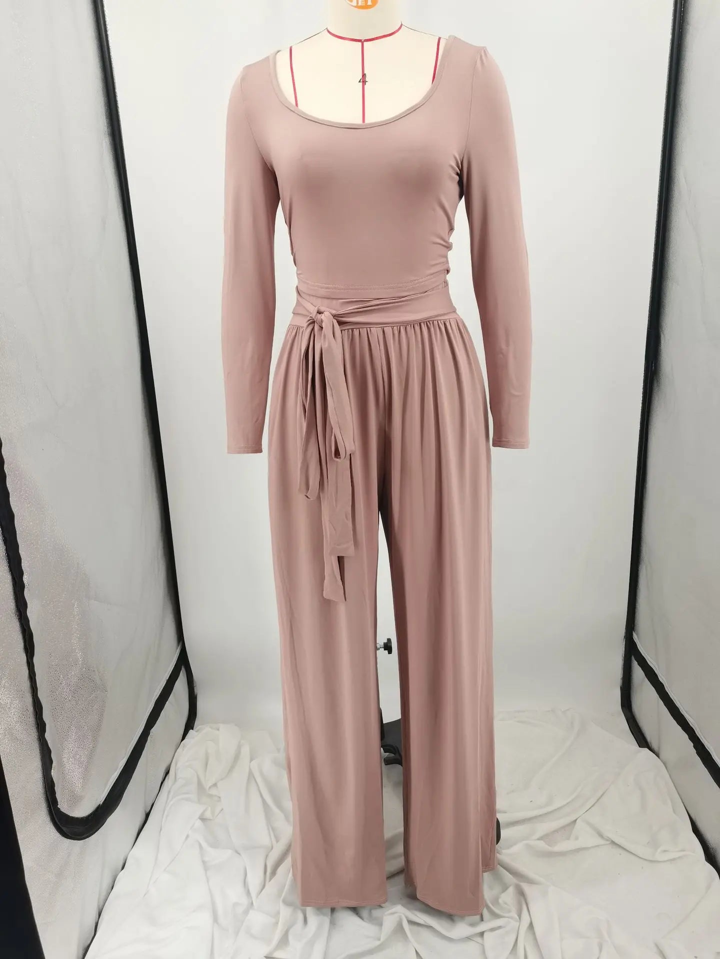 Fall Ladies 2 Pcs Outfits Long Sleeve Tops Lace up Paggy Trousers Suit Loungewear Two Piece Wide Leg Pant Set Women Clothing