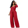 Fall Ladies 2 Pcs Outfits Long Sleeve Tops Lace up Paggy Trousers Suit Loungewear Two Piece Wide Leg Pant Set Women Clothing