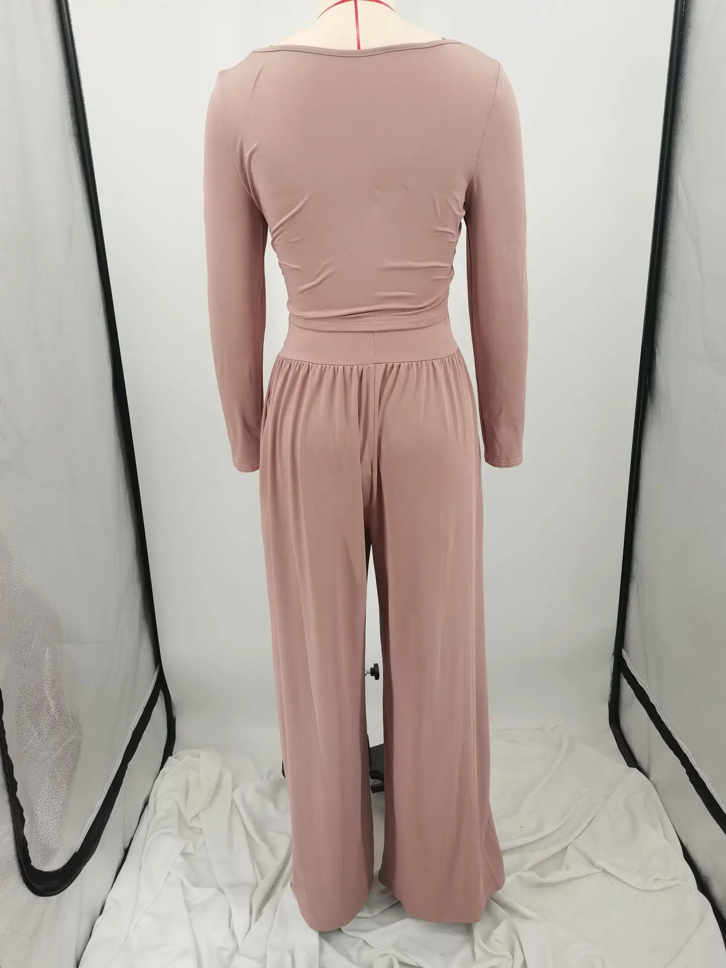 Fall Ladies 2 Pcs Outfits Long Sleeve Tops Lace up Paggy Trousers Suit Loungewear Two Piece Wide Leg Pant Set Women Clothing